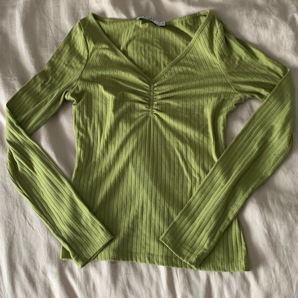 NA-KD Ribbed Ruched Green Top - Picture 6 of 9